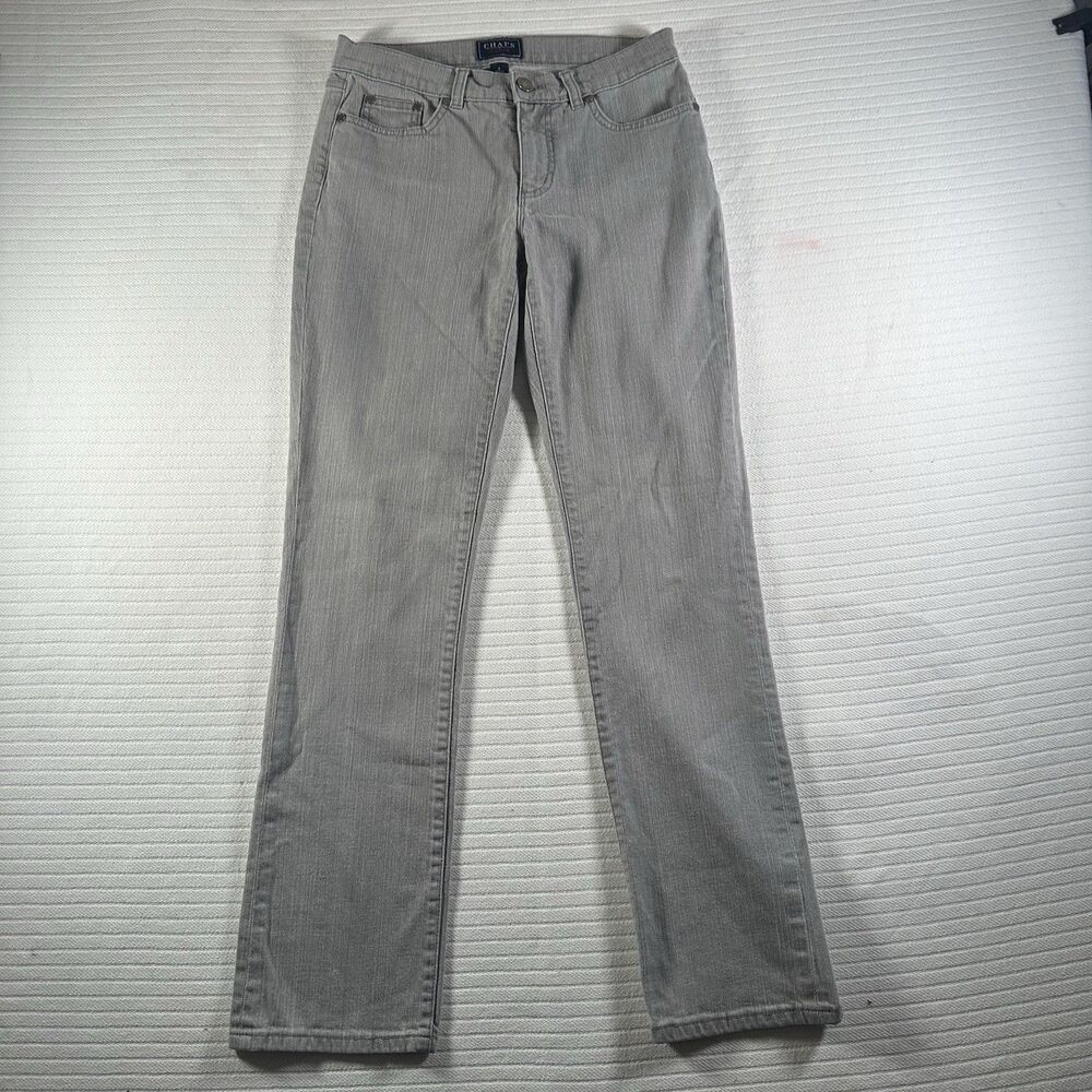 CHAPS JEANS Women Size 4 Gray Denim Straight Leg Mid Rise Stretch 5-Pocket